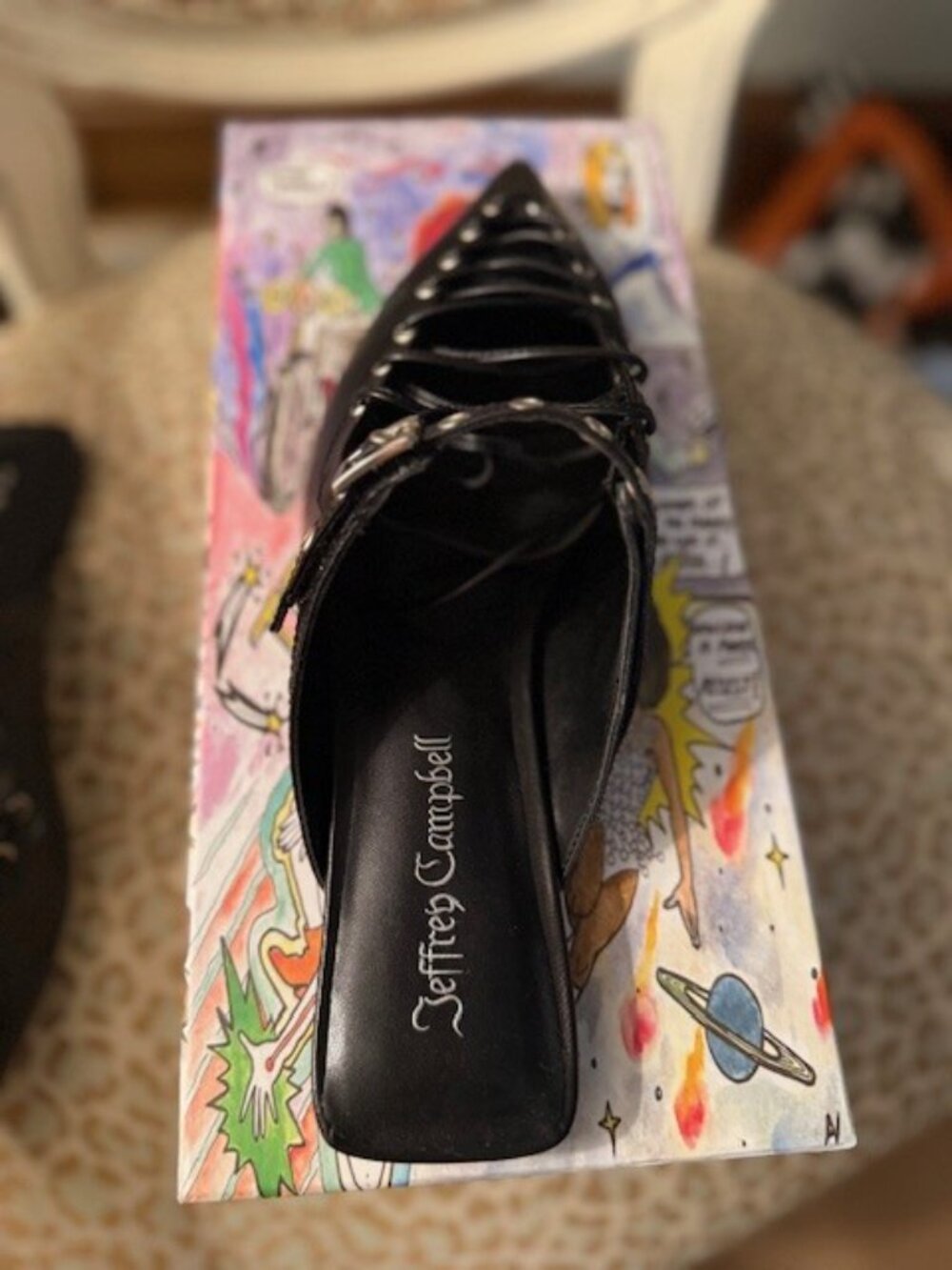 Jeffrey Campbell Black Studded Cage Mules | Pointed Toe - Picture 3 of 3